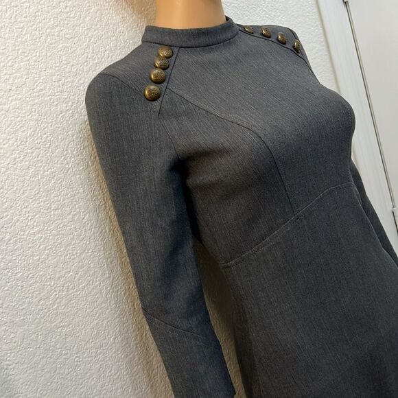 Zara Woman Dress Sz Small Gray 3/4 Sleeve Midi Button Accent Zipper Back Fitted - Picture 3 of 11
